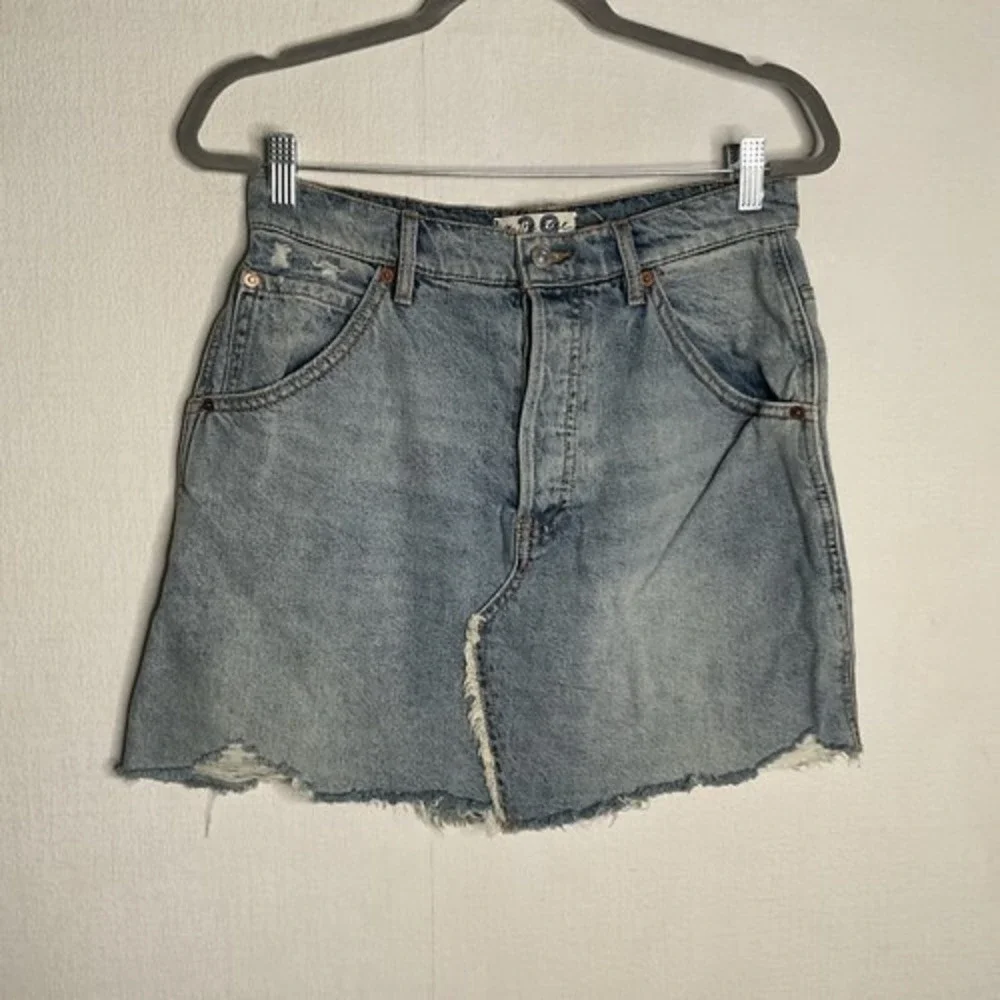 Free People Blue Distressed‎ Button Fly Cutoff  Mini Jeans Skirt Women 29 China